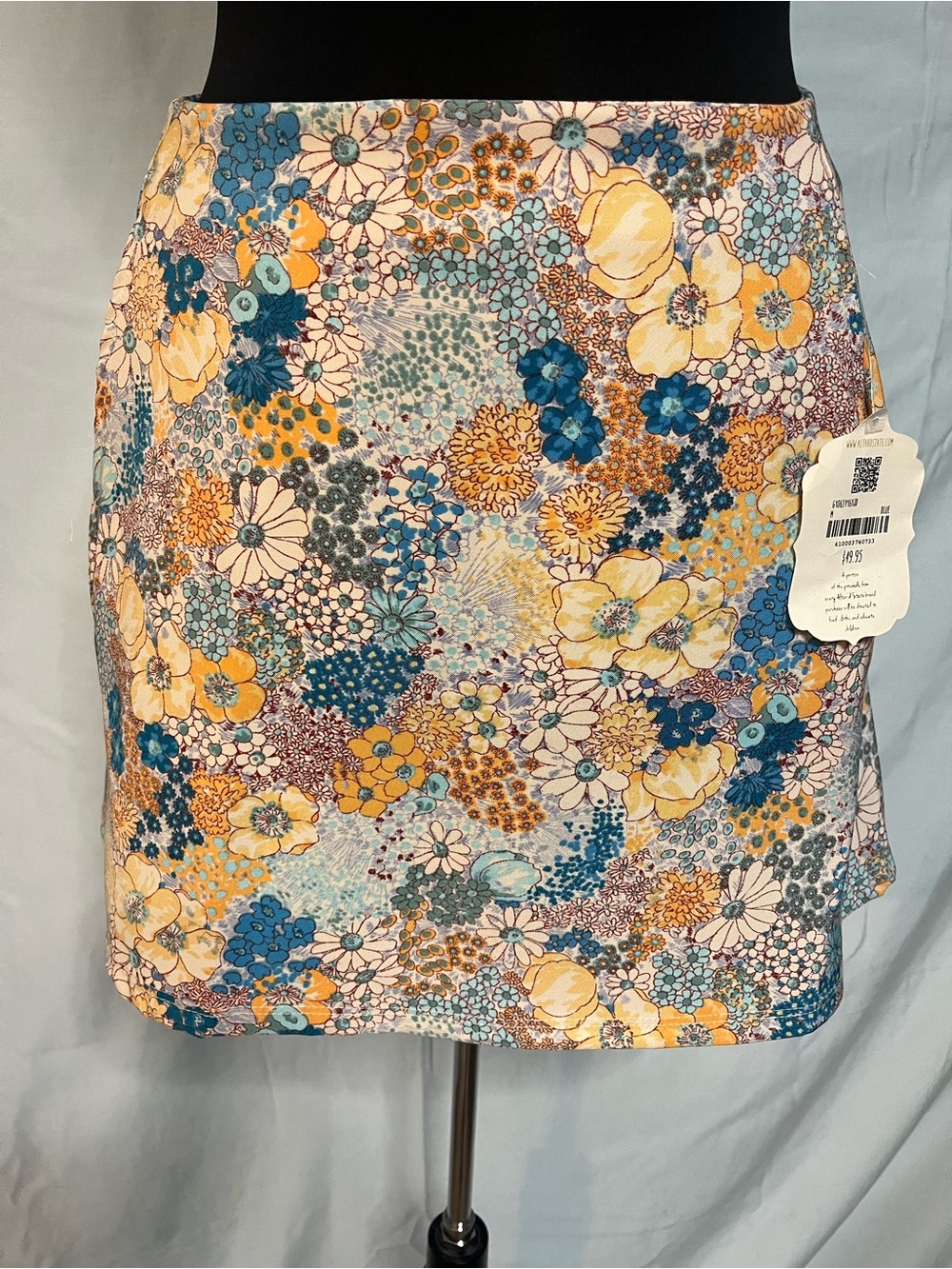 Floral Print Mini Skirt in Yellow & Blue